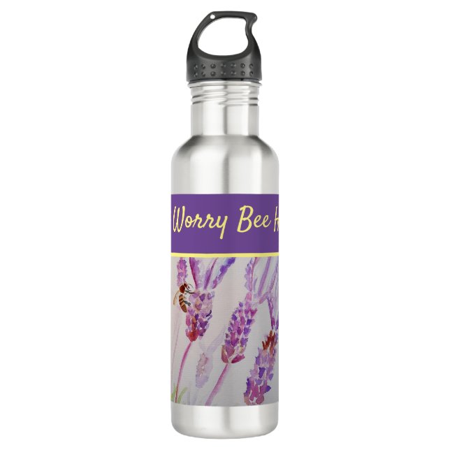 Lavender Flower Don't Worry Bee Happy Purple 710 Ml Water Bottle (Front)