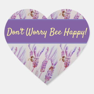 Lavender Flower Don't Worry Bee Happy Purple Heart Sticker