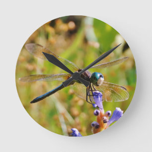 Lavender flower dragonfly round clock