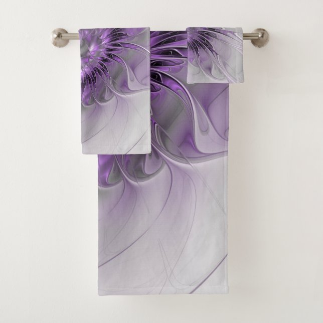 Lavender Flower Dream Modern Abstract Fractal Art Bath Towel Set (Insitu)