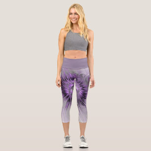 Lavender Flower Dream Modern Abstract Fractal Art Capri Leggings