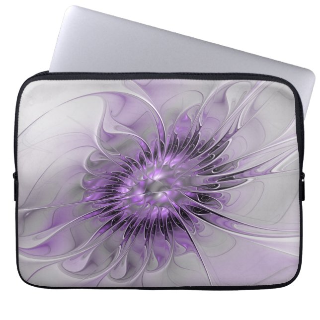 Lavender Flower Dream Modern Abstract Fractal Art Laptop Sleeve (Front)