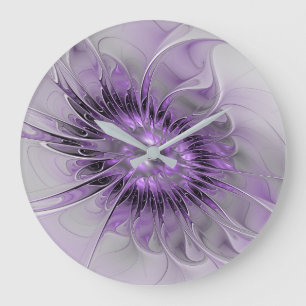 Lavender Flower Dream Modern Abstract Fractal Art Large Clock