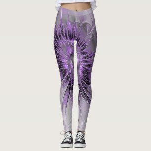 Lavender Flower Dream Modern Abstract Fractal Art Leggings
