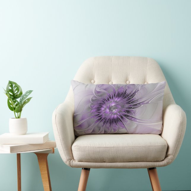 Lavender Flower Dream Modern Abstract Fractal Art Lumbar Cushion (Chair)
