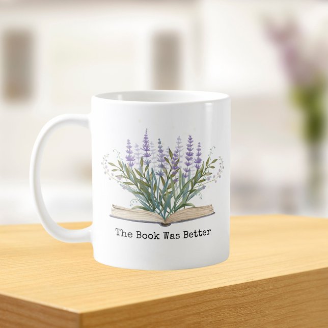 Lavender Flower Grow From Book Reading Quote Mug (In situ Kitchen table)