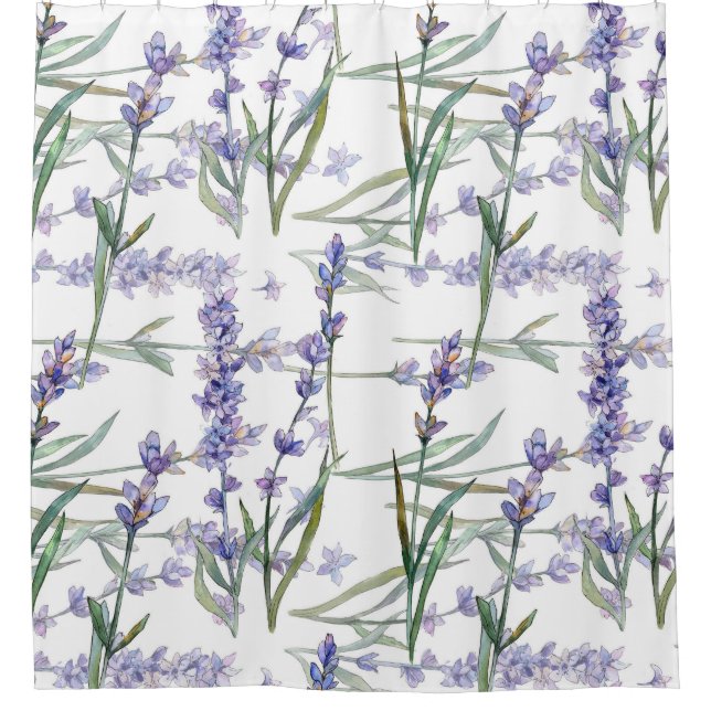 Lavender Flower Plant Watercolor Art Blue Lilac Shower Curtain (Front)