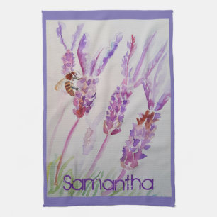 Lavender Flower Purple Watercolour and Bee Tea Tow Tea Towel