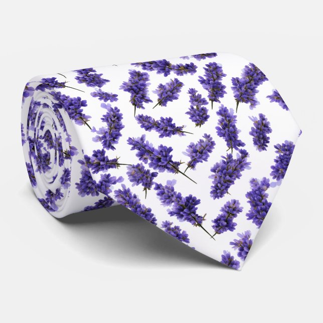 Lavender Flower Seamless Pattern Tie (Rolled)