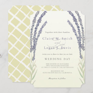 Lavender Flower Sprigs Watercolor Yellow Wedding Invitation
