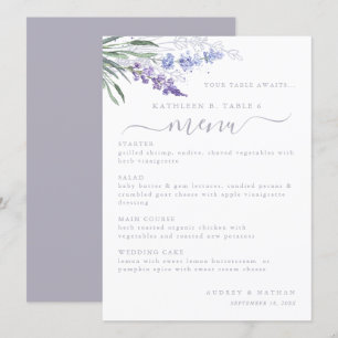 Lavender Flower Table Number Wedding Menu