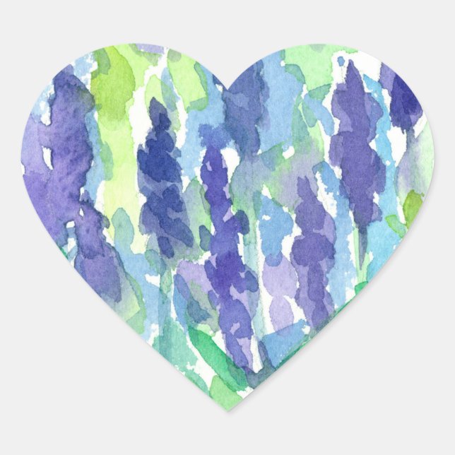 Lavender Flower Watercolor Heart Sticker (Front)