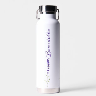 Lavender Flower with Custom Name Water Bottle