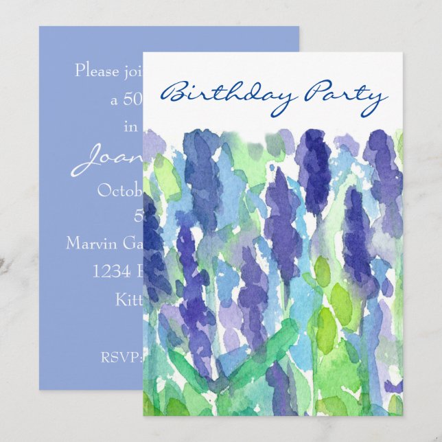 Lavender Flowers 50th Birthday Party Invitation (Front/Back)