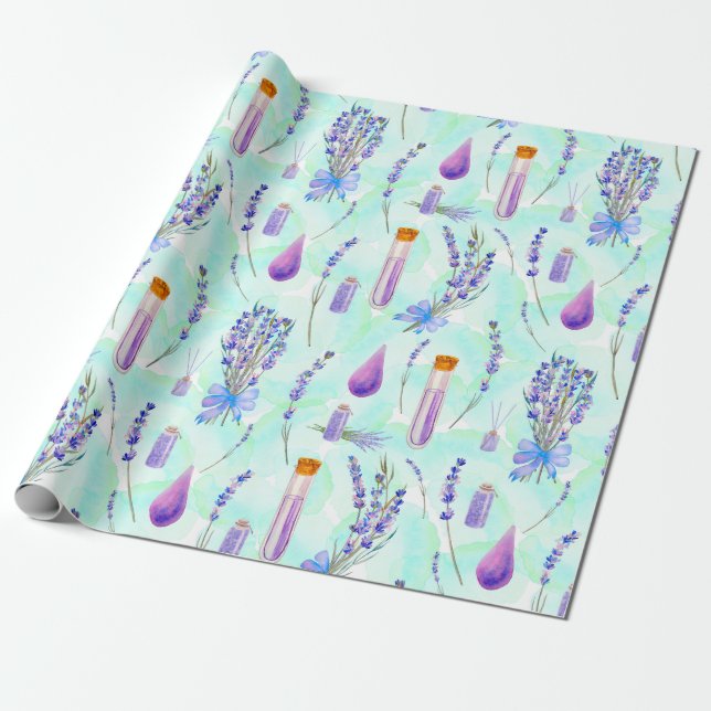 Lavender Flowers and Lavender Essential Oil  Wrapping Paper (Unrolled)