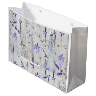 Lavender Flowers and Stems on White Wood Large Gift Bag