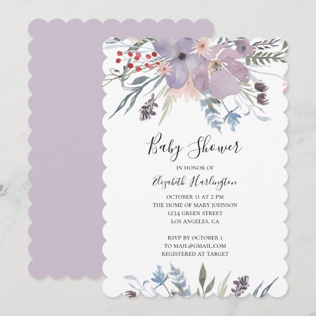 Lavender flowers baby shower. Summer purple floral Invitation (Front/Back)