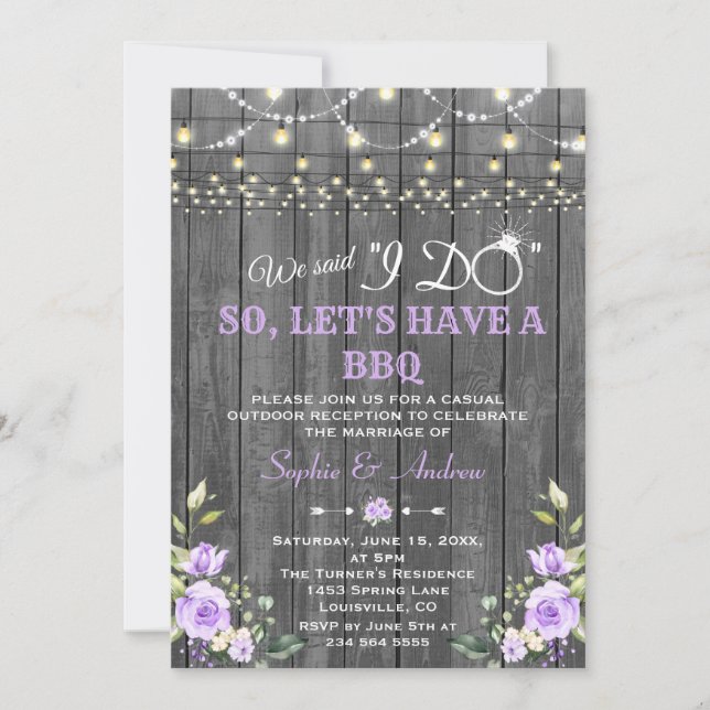 Lavender Flowers Barn Wood After I DO BBQ Invitation (Front)