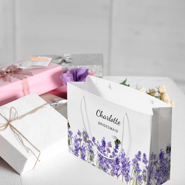 Lavender flowers bees bridesmaid large gift bag (Creator Uploaded)