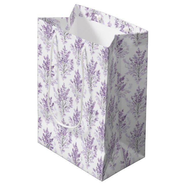 Lavender Flowers Birthday Medium Gift Bag (Front Angled)