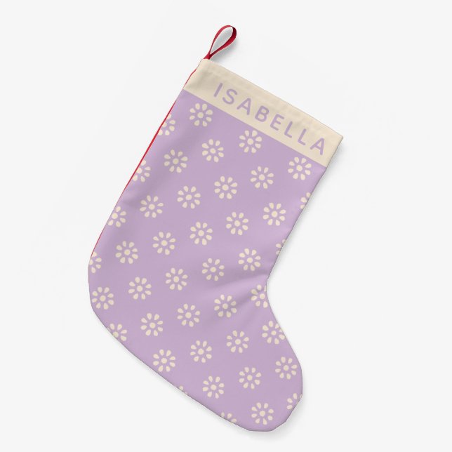 Lavender Flowers Boho Pattern Personalised Small Christmas Stocking (Front (Hanging))