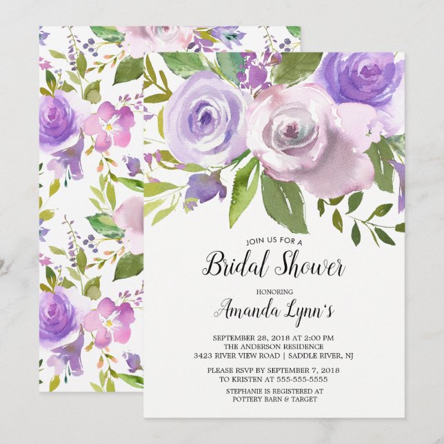 Lavender Flowers Bridal Shower Invitation (Front/Back)