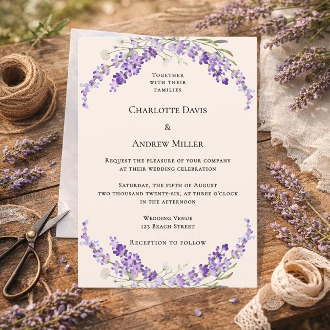 Lavender flowers champage cream wedding invitation (Creator Uploaded)