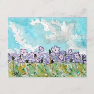 Lavender Flowers & Clouds Postcard