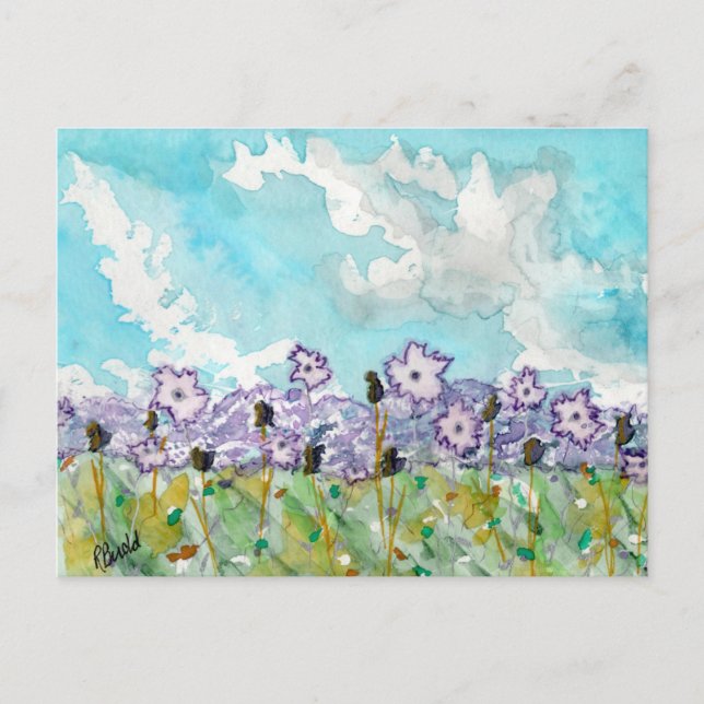 Lavender Flowers & Clouds Postcard (Front)