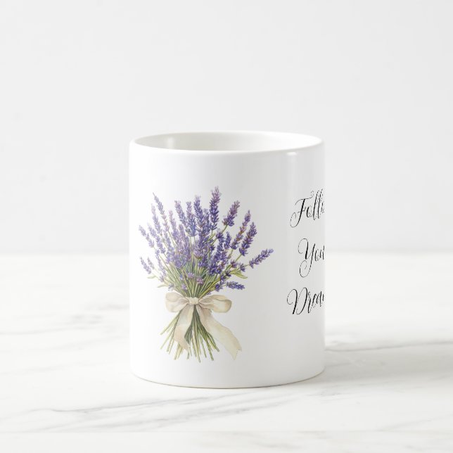Lavender Flowers Cream Bow Coffee Mug (Center)