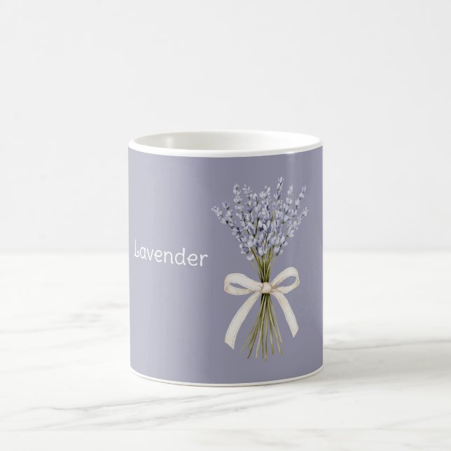 Lavender Flowers Cream Bow Coffee Mug (Center)