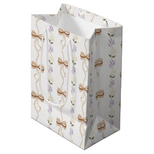 Lavender Flowers Cream Bows Bridal Shower Medium Gift Bag