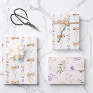 Lavender Flowers Cream Bows Bridal Shower Wrapping Paper Sheet