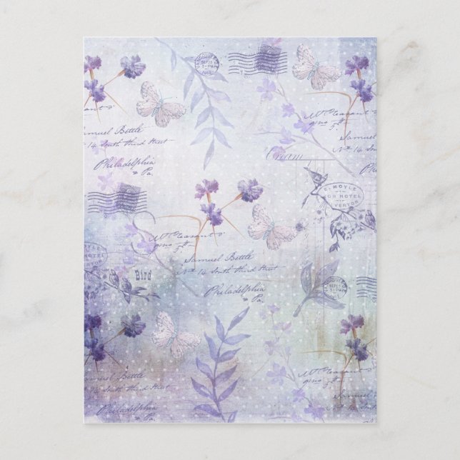 Lavender Flowers Decoupage Postcard (Front)