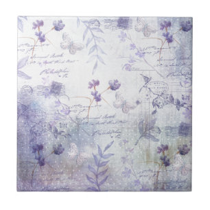 Lavender Flowers Decoupage Tile