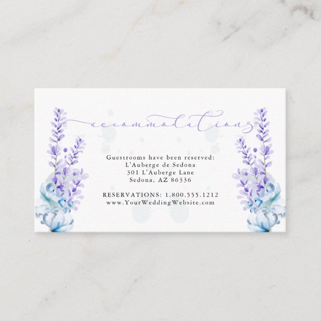 Lavender Flowers Dusty Blue Guest Accommodations Enclosure Card (Front)
