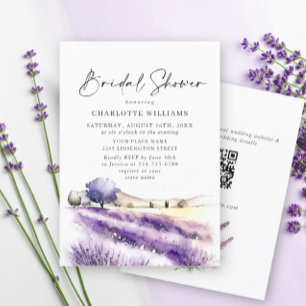 Lavender Flowers Field Bridal Shower QR code Invitation