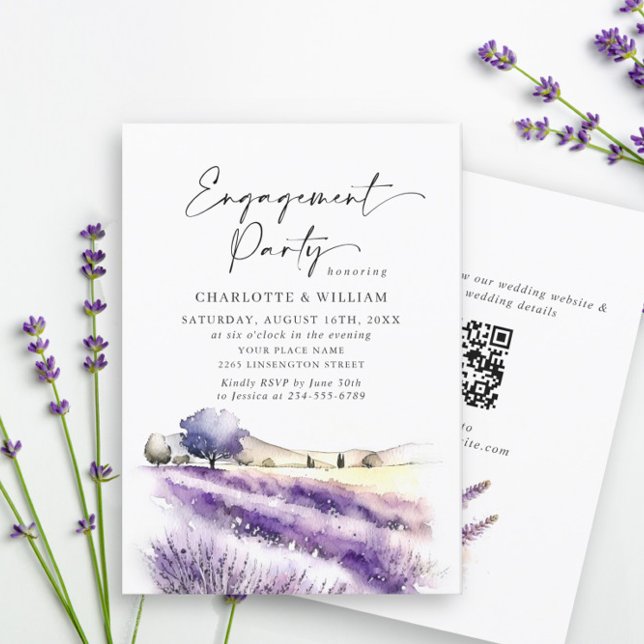 Lavender Flowers Field ENGAGEMENT PARTY QR code Invitation (Creator Uploaded)