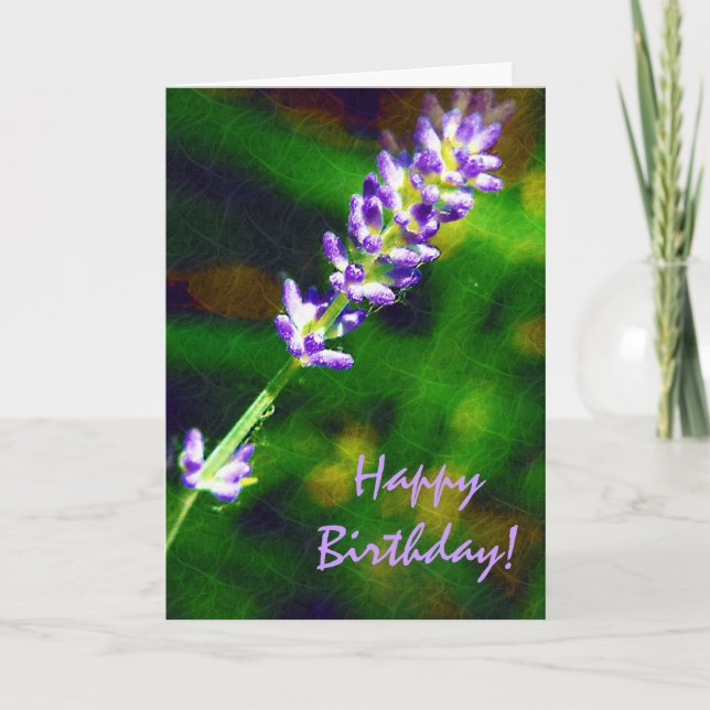 Lavender Flowers Floral Happy Birthday Card (Front)