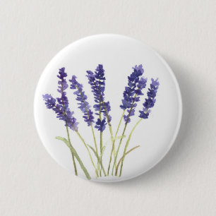 Lavender flowers floral rustic purple watercolor 6 cm round badge