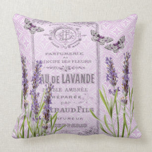 Lavender Flowers French Perfume Collage Decorative Cushion