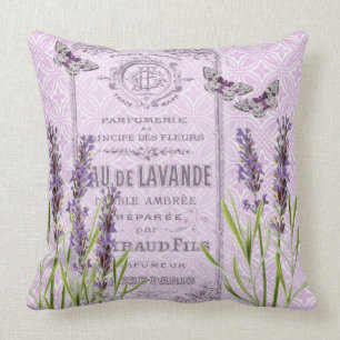Lavender Flowers French Vintage Collage Decorative Cushion