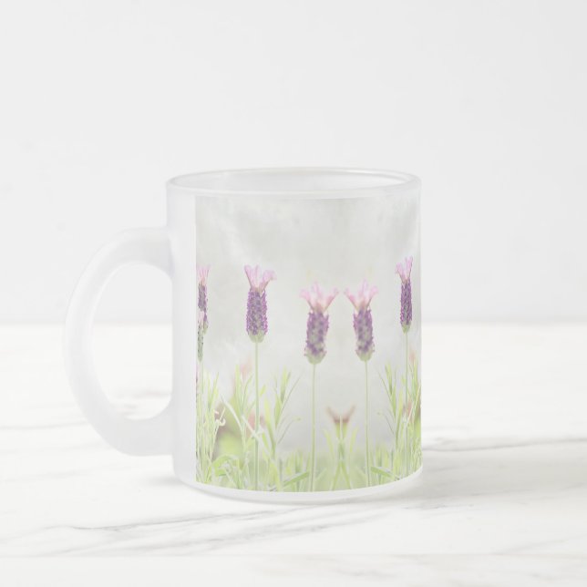 Lavender Flowers Frosted Glass Coffee Mug (Left)