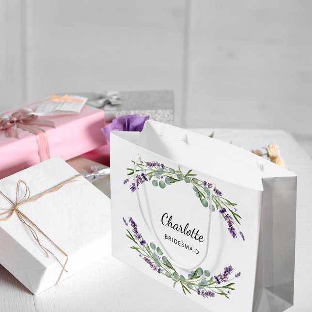 Lavender flowers greenery bridesmaid large gift bag (Creator Uploaded)