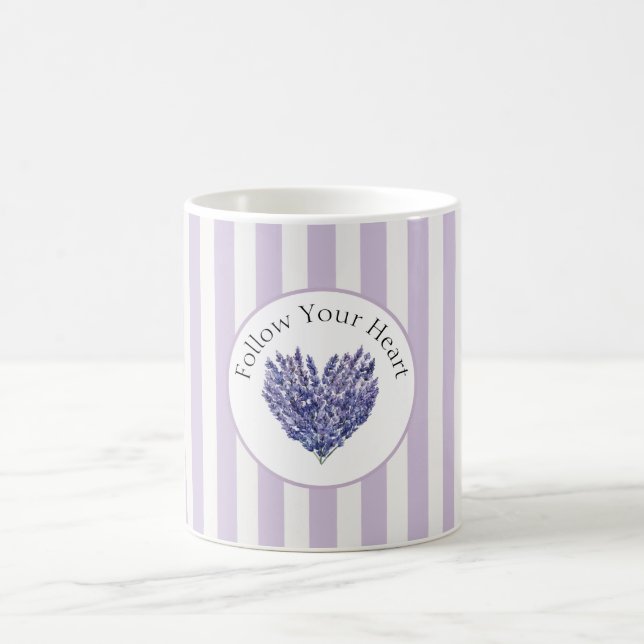 Lavender Flowers Heart Stripes Coffee Mug (Center)
