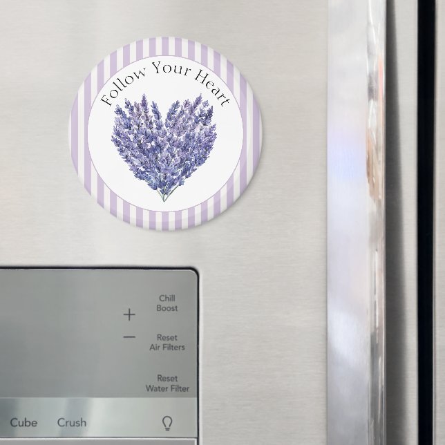Lavender Flowers Heart Stripes Magnet (In Situ (Fridge))