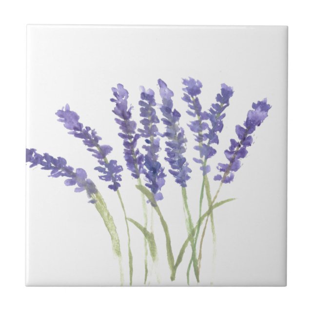 Lavender flowers herbs purple watercolor chic tile (Front)