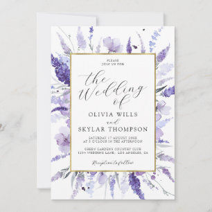 Lavender Flowers Lilac Gold Frame Floral Wedding  Invitation