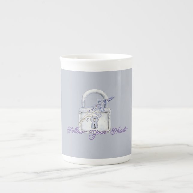 Lavender Flowers Lock Bone China Mug (Front)