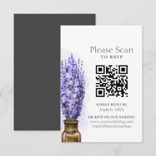 Lavender Flowers Modern Floral Wedding QR Code RSVP Card
